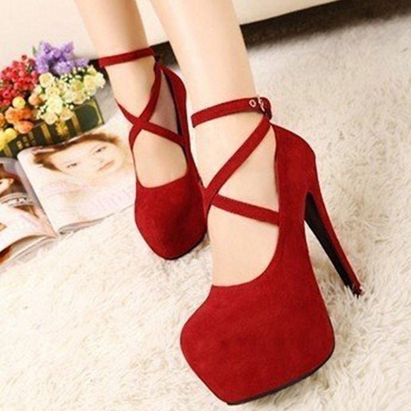 Women's Black High Heel Platform Pumps with Ankle Straps for Elegant and Party Wear3