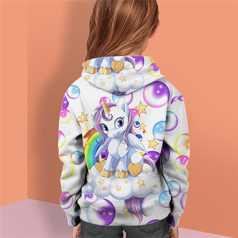 Kids Girls' Hoodie Long Sleeve White 3D Print Unicorn Animal Pocket Daily Indoor Outdoor Active Fashion Daily Sports 2-12 Years2