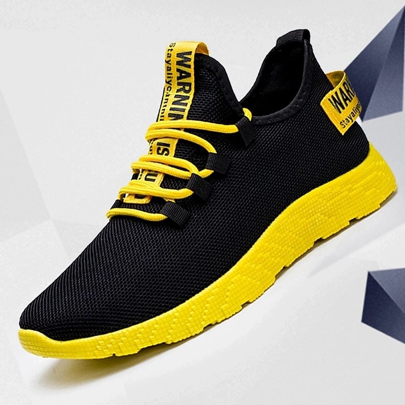 Black and Yellow Men's Athletic Sneakers with Breathable Mesh and Lightweight Design for Sports and Casual Wear2