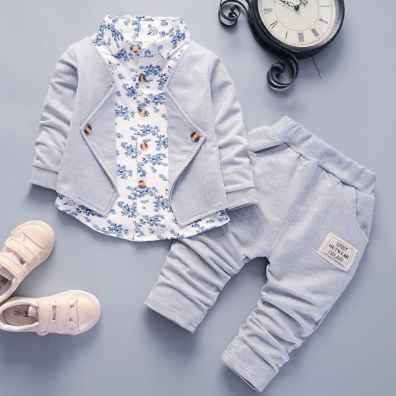 2 Pieces Ring Bearer Suit Boys Kids Suit Formal Suit Clothing Set Outdoor Indoor Active Vintage Daily Floral Graphic Print Print Red Navy Blue Gray Cotton2