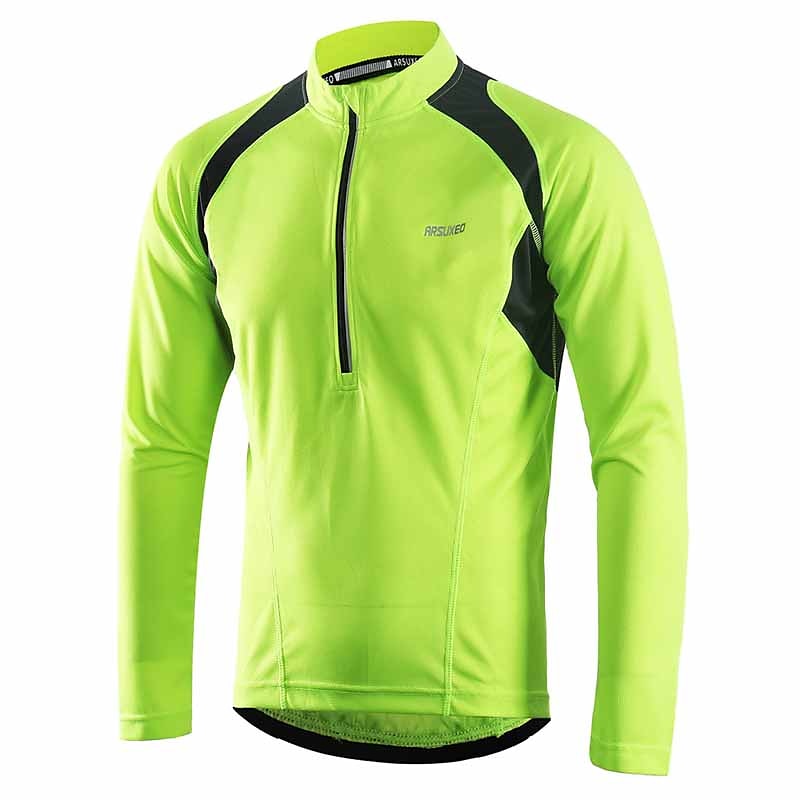 Arsuxeo Men's Long Sleeve Cycling Jersey Downhill Jersey 4 pockets Summer Polyester Green White Dark Gray Solid Color Bike Jersey Mountain Bike MTB Road Bike Breathable Quick Dry Reflective Strips4