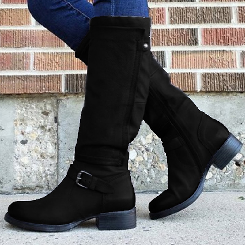 Women's Purple Knee-High Riding Boots with Buckle Strap, Vintage Faux Leather Style for Casual Fall Outfits, Outdoor Walking and Horseback Riding4