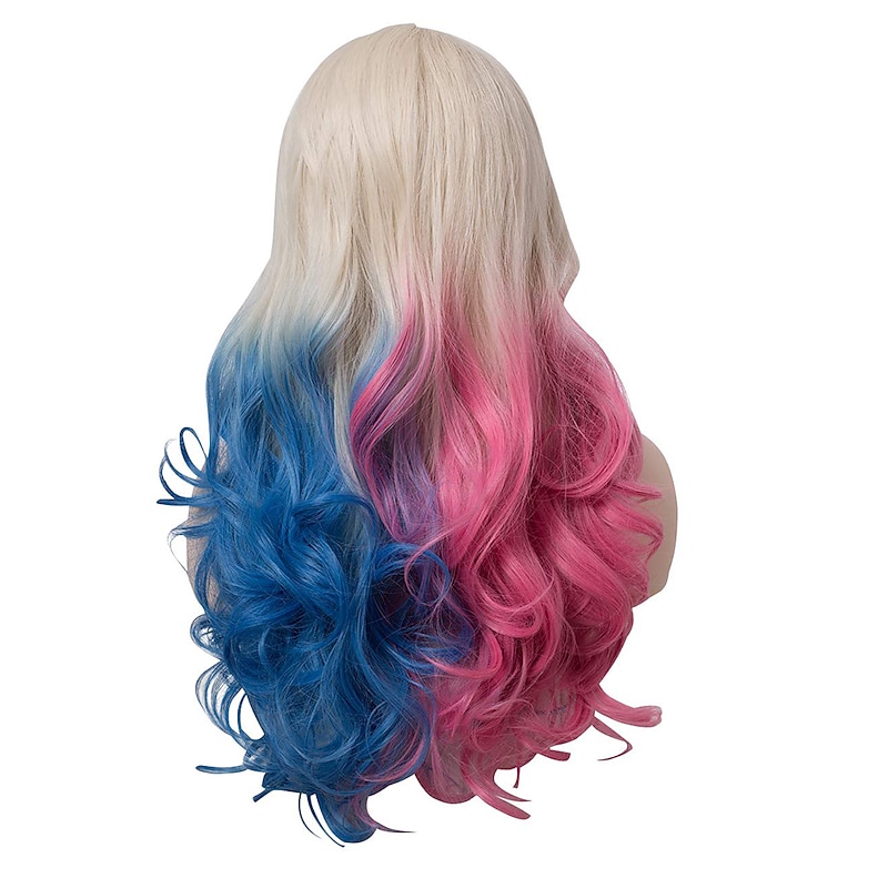 Harley Quinn  Long Wavy Wig Blonde Pink Blue Ombre Wigs for Women Cosplay Party Halloween Wigs2