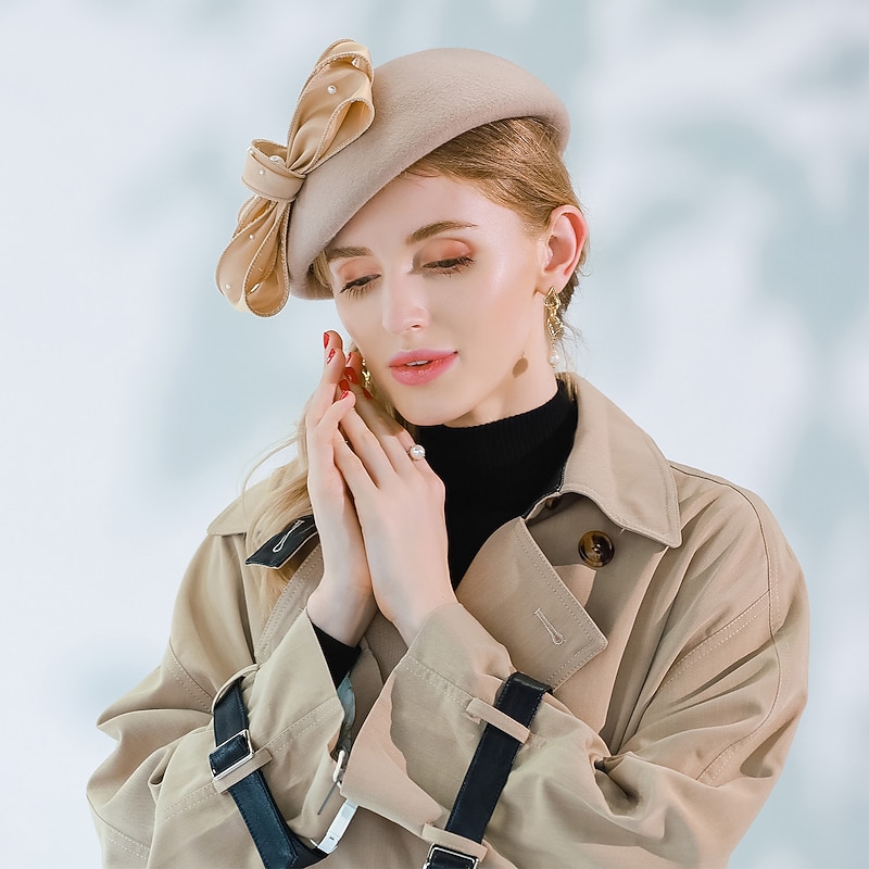 Sweet Style Elegant Wool Hats with Bowknot / Imitation Pearl / Satin Bowknot 1pc Wedding / Party / Evening Headpiece3