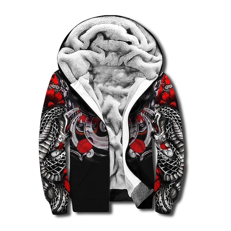 Men's Dragon Graphic Prints Flame Hoodie Hoodies Sweatshirt Sportswear Casual Long Sleeve Hooded Casual Daily Sports Black Zipper Print Fall & Winter Designer