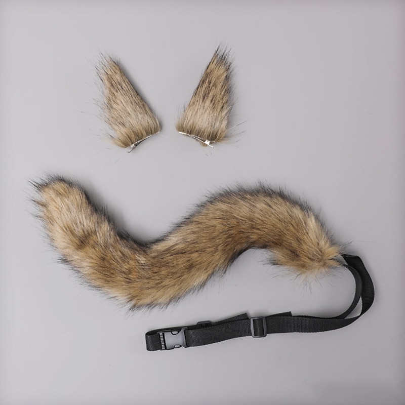 Wolf Girls Anime Cosplay Set Kawaii Foxes Ears Hair Clips Headdress Plush Tail for Carnival Party2
