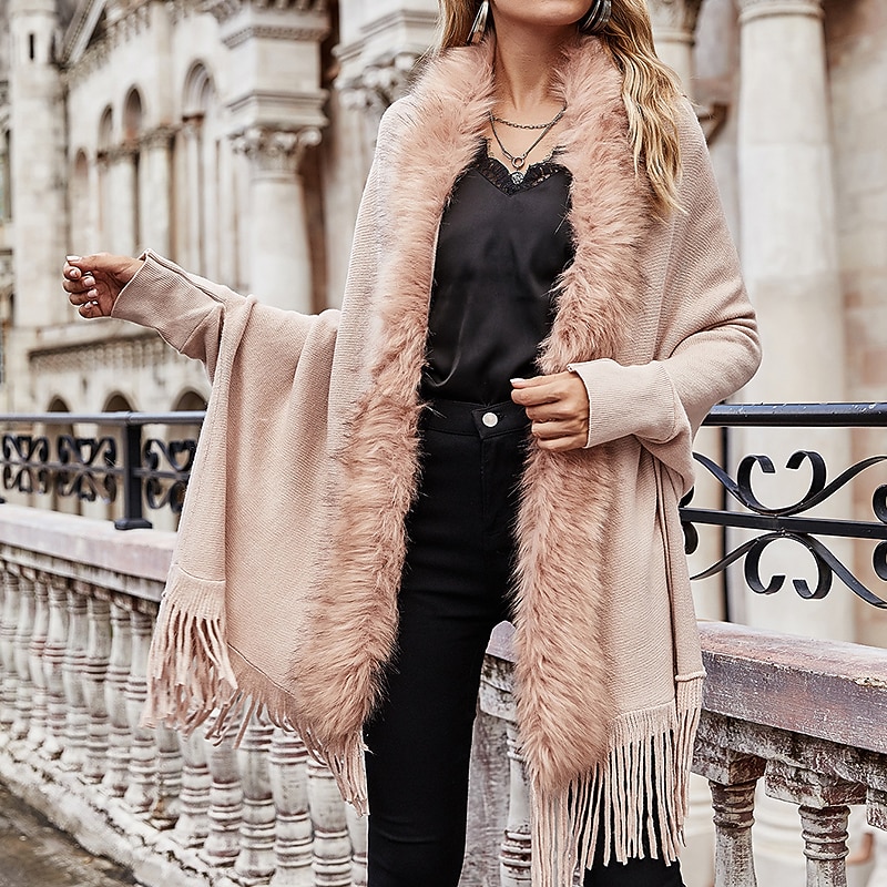 Women's Winter Coat Dressy Dusters Dressy Jackets Coat Valentine's Day Street Daily Fall Winter Regular Coat V Neck Regular Fit Warm Breathable Cute Streetwear Jacket Long Sleeve Solid Color Tassel2