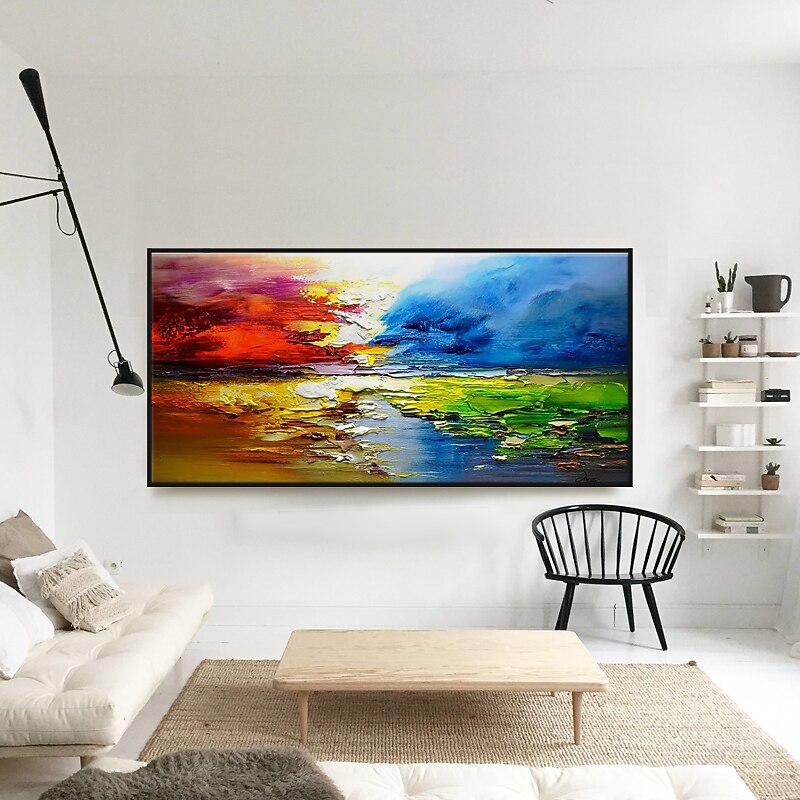Large Size Oil Painting 100% Handmade Hand Painted Wall Art On Canvas Colorful Lake Scenery Clouds Abstract Home Decoration Decor Rolled Canvas No Frame Unstretched