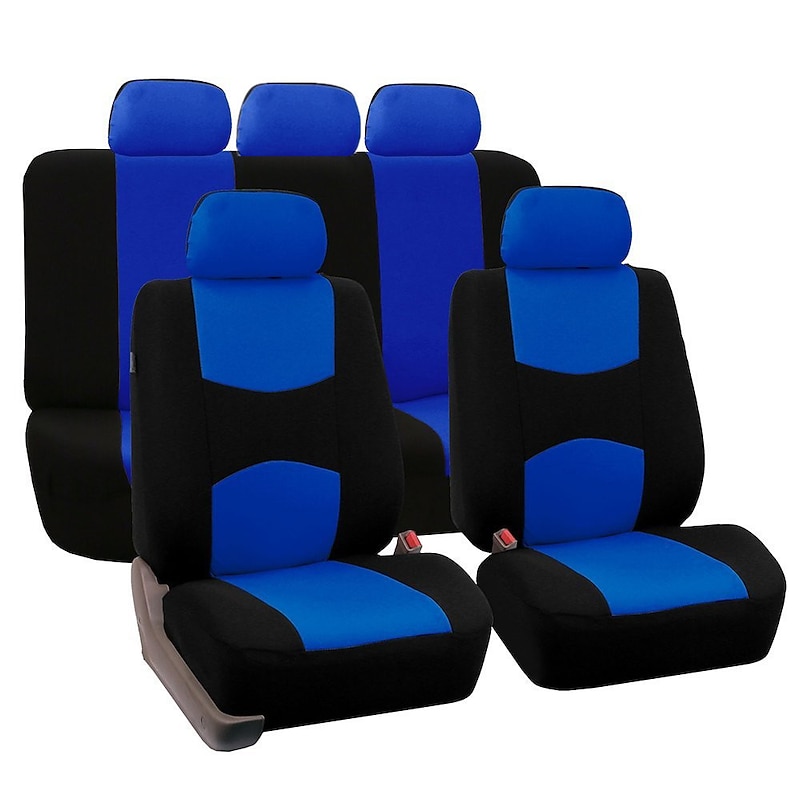 Car Seat Covers Full Set, Front and Rear Split Bench Seat Protectors, Two-Tone Accent, Universal Fit, 5 Passenger2