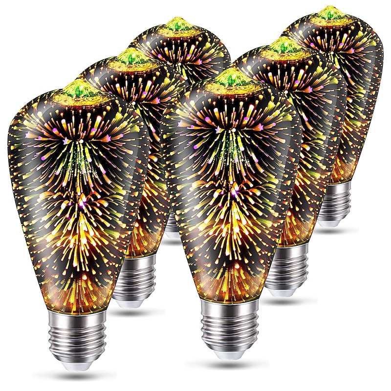 6pcs 3pcs 1pc 3D Firework Light Bulb ST64 LED Bulb 5W E27 E26 RGB Fairy Star Shine Decor Bulb Party Bulb Stained Glass Bulb AC220V AC120V2