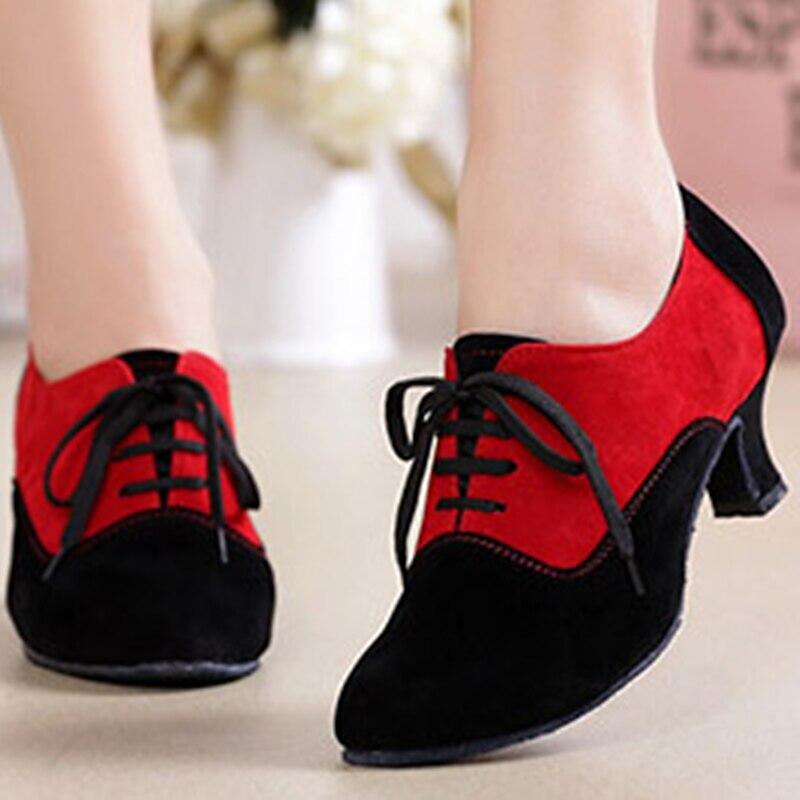 Women's Suede Lace-Up Low Heel Dance Shoes – Elegant Retro Style for Ballroom or Casual Occasions4