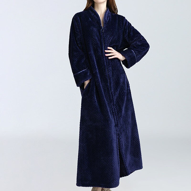 Women's Fleece Robes Fluffy Fuzzy Warm Pajama Gown Bathrobes Nighty 1 PCS Pure Color Plush Simple Comfort Home Daily Bed Coral Velvet Warm Breathable V Wire Long Sleeve Basic Fall Winter Home Outfits