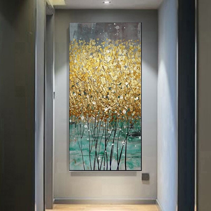 Oil Painting Handmade Hand Painted Wall Art Modern Abstract Golden Big Size Green Gold Home Decoration Decor Stretched Frame Ready to Hang