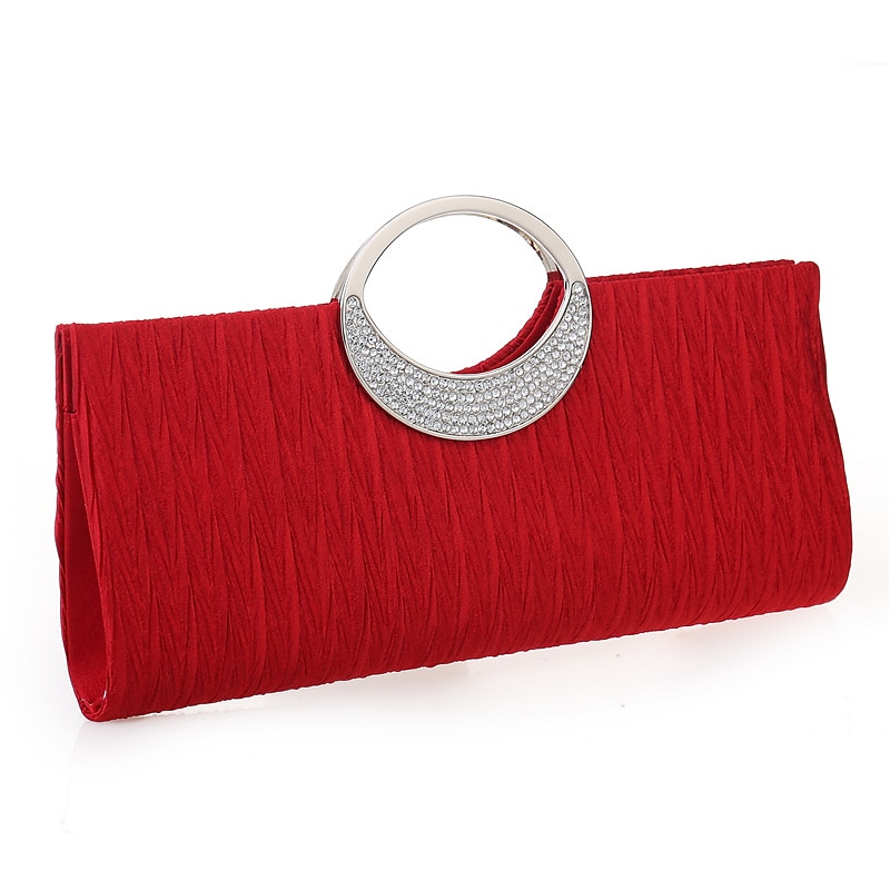 Women's Elegant Evening Clutch Bag - Rhinestone Handle, Pleated Satin, Wedding & Party Purse2