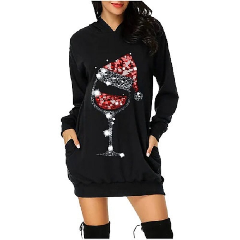 Christmas Santa Claus Dress Hoodie Pullover Classic Basic Kawaii For Women's Adults' Christmas New Year 3D Print Dailywear2