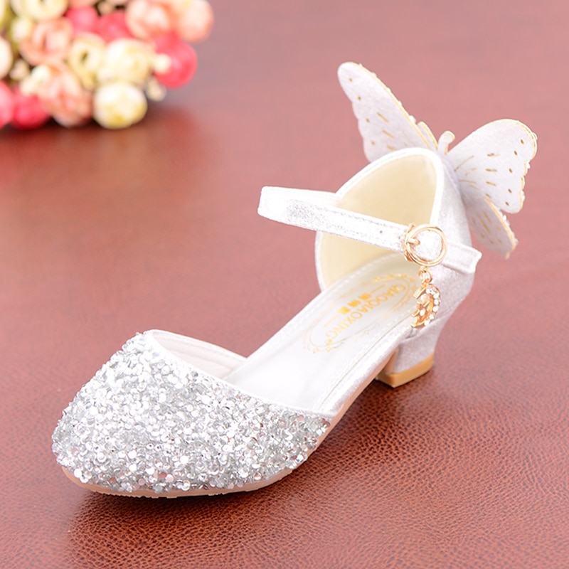 Girls' Pink Glitter Princess Shoes – Sparkly Butterfly Dress Shoes with Ankle Strap for Parties, Weddings & Special Occasions4