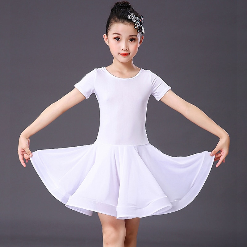 Latin Dance Dress Solid Girls' Training Performance Short Sleeve Spandex2
