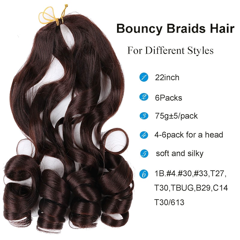 Loose Wavy Braiding Hair 6 Pack French Curles Crochet braid hair 75g/pack Synthetic Hair Extensions Pre Stretched Bouncy Braiding Hair For Black Women 22inch 6packs2