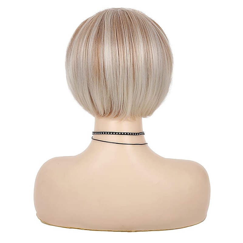 Blonde Wigs for Women Short Blonde Wigs for White Women Layered Synthetic Side Part Straight Bob Wig Halloween Party Cosplay Hair Christmas Party Wigs barbiecore Wigs4