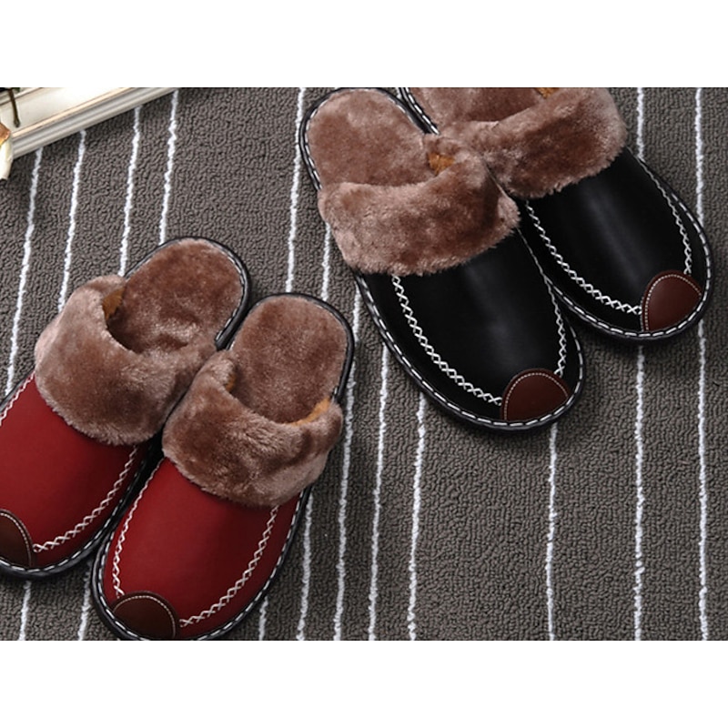 Men's Faux Leather Winter Slippers with Plush Lining and Non-Slip Sole - Warm and Comfortable Indoor Footwear4
