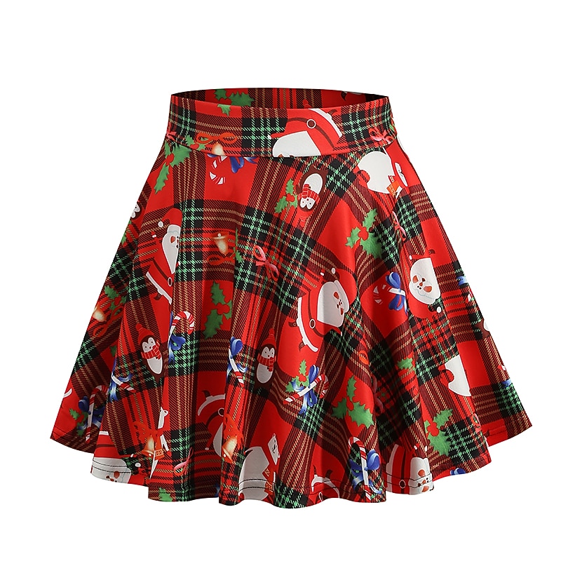 1950s Christmas flare Dailywear Short Length Skirt Party Costume Masquerade Santa Suit Plaid / Check Christmas Printing Ball Gown Fancy Dress Women's Christmas New Year Christmas Christmas Gifts