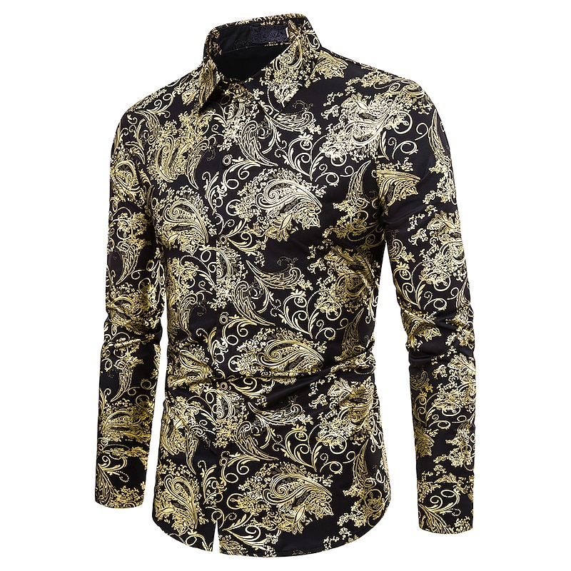 Men's Shirt Casual Shirt Prom Shirt Tuxedo Shirts Holiday Party Casual Black Blue Gold Long Sleeve Classic Collar All Seasons Clothing Apparel Color Block