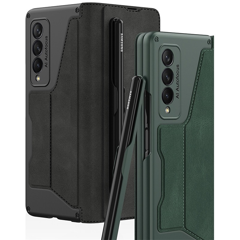 Phone Case For Samsung Galaxy Z Fold 5 Z Fold 4 Z Fold 3 Full Body Case Card Holder Dustproof Double Sided Solid Colored PU Leather3