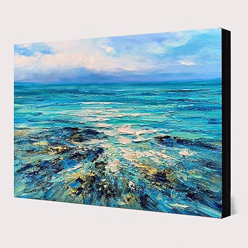 Handmade Oil Painting Canvas Wall Art Decoration Seascape Blue Sky for Home Decor Rolled Frameless Unstretched Stretched Frame Hanging Painting4