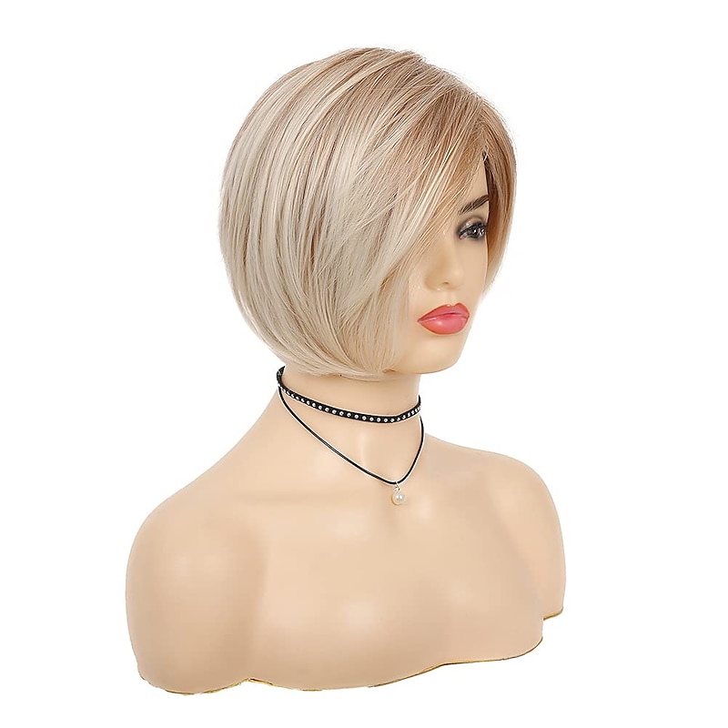 Blonde Wigs for Women Short Blonde Wigs for White Women Layered Synthetic Side Part Straight Bob Wig Halloween Party Cosplay Hair Christmas Party Wigs barbiecore Wigs3