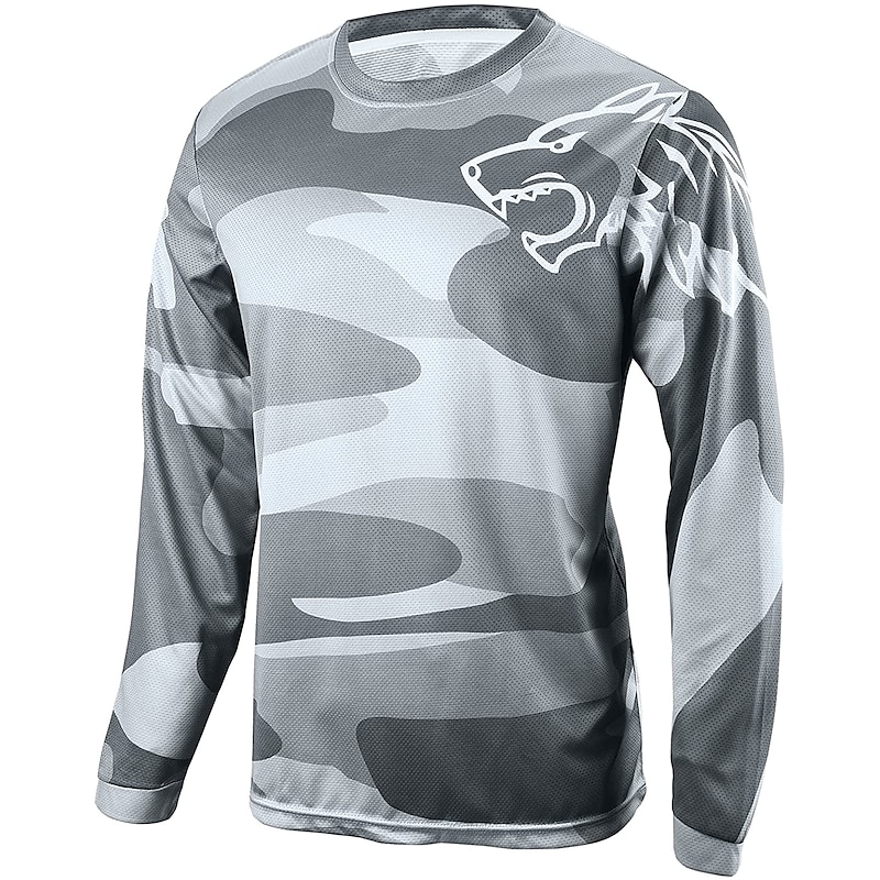 Men's Downhill Jersey Long Sleeve Mountain Bike MTB Road Bike Cycling Black Yellow Blue Wolf Camo / Camouflage Bike Jersey Breathable Quick Dry Polyester Spandex Sports Wolf Camo / Camouflage2