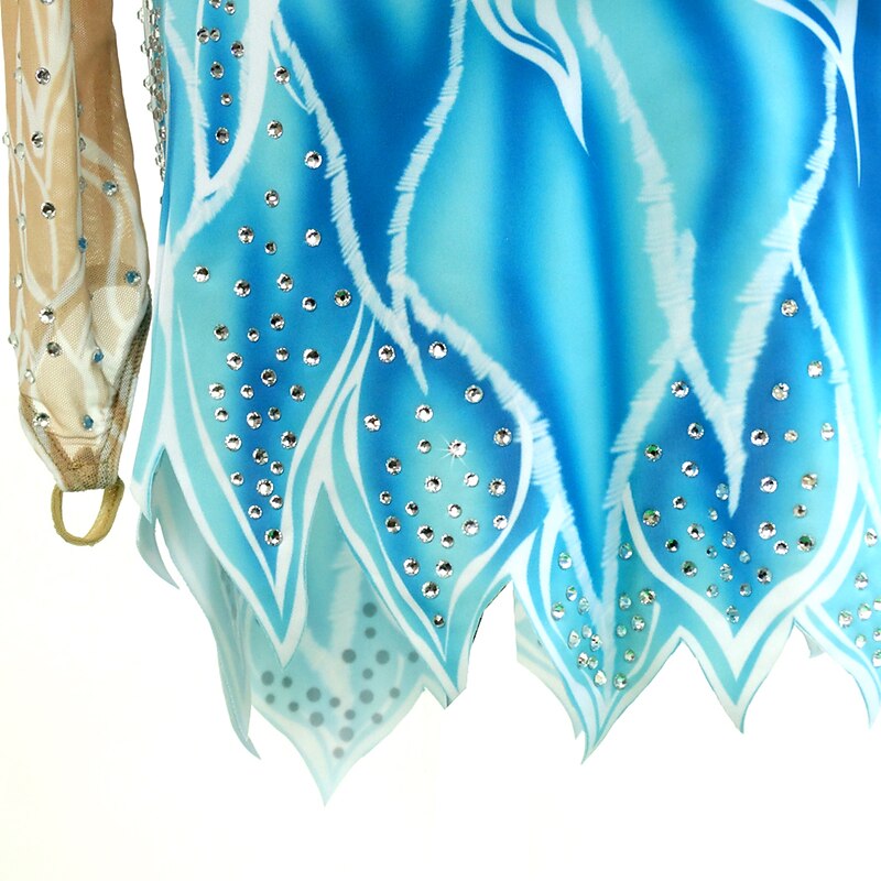 Figure Skating Dress Women's Girls' Ice Skating Dress Outfits Blue+White High Elasticity Professional Competition Skating Wear Handmade Classic Crystal / Rhinestone Long Sleeve Ice Skating Figure4