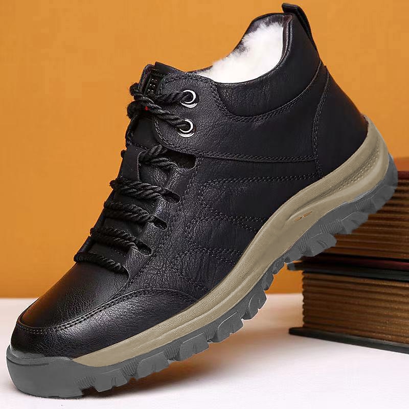 Men's Boots Snow Boots Winter Boots Comfort Shoes Fleece lined Hiking Vintage Sporty Classic Outdoor Daily Leather Warm Booties / Ankle Boots Lace-up Black Brown Fall Winter