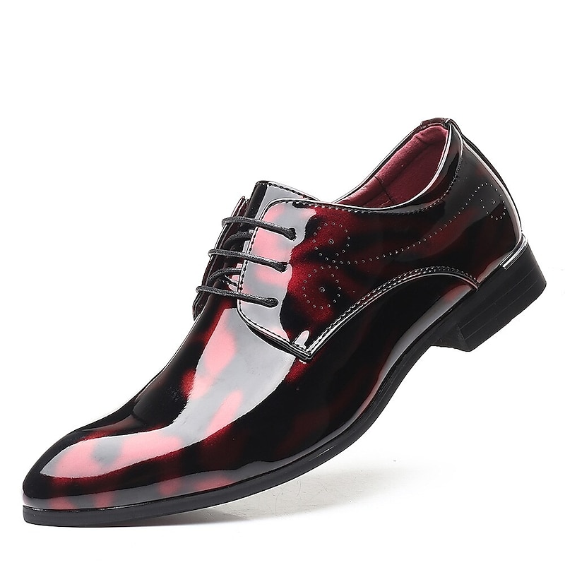 Men's Patent Leather Oxford Dress Shoes - Red and Black, Ideal for Formal Events and Parties2