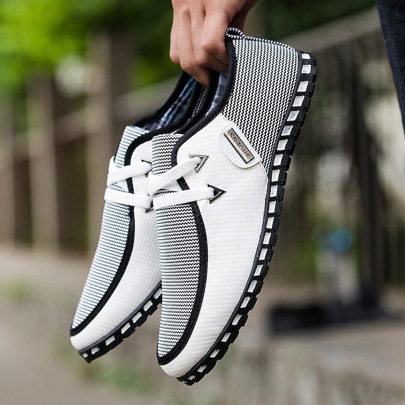 Men's Black and White Woven Slip-On Casual Shoes for Comfort and Style 7