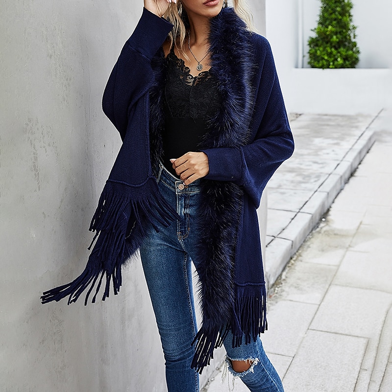 Women's Winter Coat Dressy Dusters Dressy Jackets Coat Valentine's Day Street Daily Fall Winter Regular Coat V Neck Regular Fit Warm Breathable Cute Streetwear Jacket Long Sleeve Solid Color Tassel 6