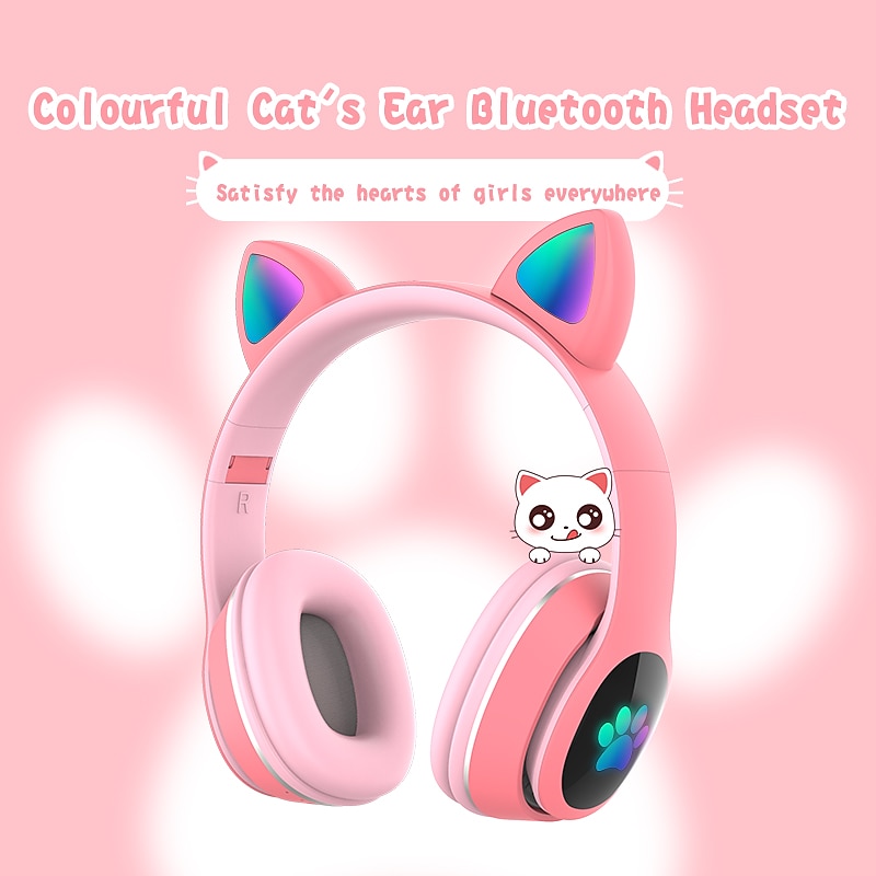 L400 LED Flash Cute Cat Ears Headphone With Microphone Bluetooth Earphone Over-Ear Wireless Music Gaming Player Over-Ear Wireless Headset