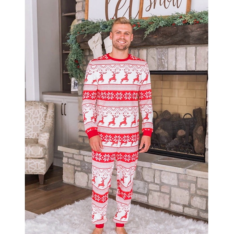 Family Christmas Family Pajamas Pajamas Graphic Deer Home Print Red Long Sleeve Active Matching Outfits4
