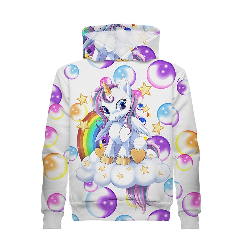 Kids Girls' Hoodie Long Sleeve White 3D Print Unicorn Animal Pocket Daily Indoor Outdoor Active Fashion Daily Sports 2-12 Years3