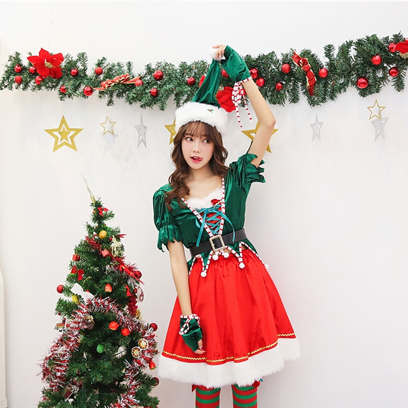 Santa Suit Elf Adults' Women's Christmas Cosplay Costume Christmas Christmas Easy Carnival Costume2