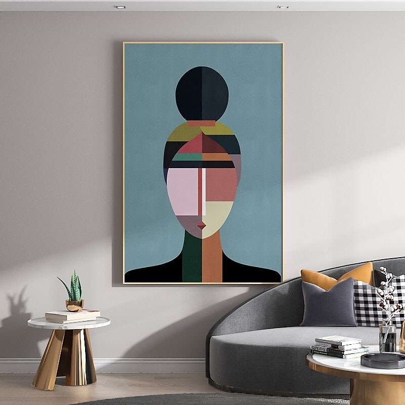 Oil Painting Handmade Hand Painted Wall Art Contemporary Abstract Figures Geometric Color Blocks Home Decoration Decor Stretched Frame Ready to Hang3