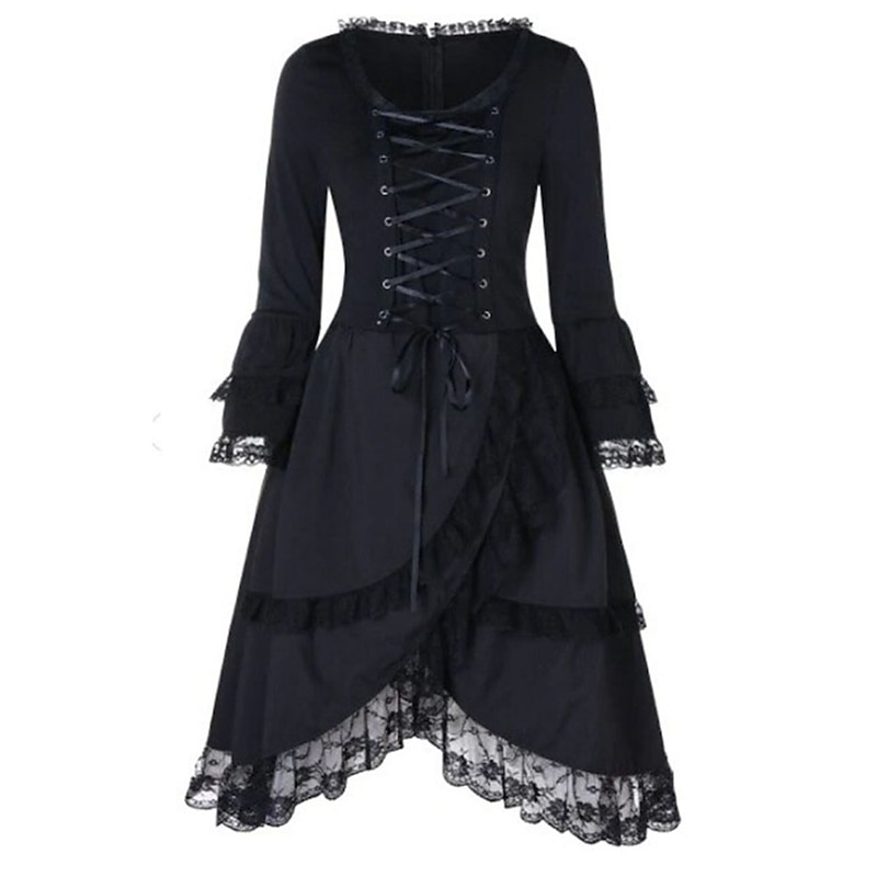 Gothic Lolita Cocktail Dress Vintage Dress Short / Mini Dress Steampunk Plus Size Lace Solid Color A-Line Fancy Dress Women's Fantasy Steampunk Carnival Masquerade Performance Date Festival Teen