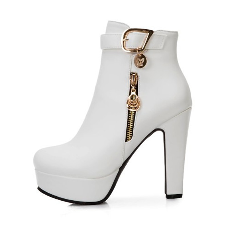 Women's Black Platform Ankle Boots - High Heel with Zipper and Buckle Decor, Perfect for Party, Night Out, and Fashionable Fall/Winter Looks4