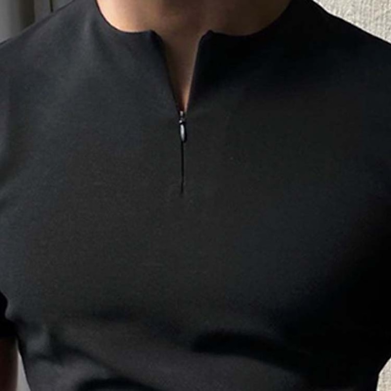 Men's T Shirt Zip Half Shirt Long Sleeve Shirt Short Sleeve Henley Summer Plain Lightweight Classic Casual Zipper Vacation Casual Holiday Black Navy Blue Khaki Top Tee for Men3