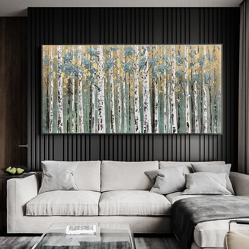 Oil Painting Handmade Hand Painted Wall Art Abstract Plant Floral Birch Forest Home Decoration Decor Stretched Frame Ready to Hang2