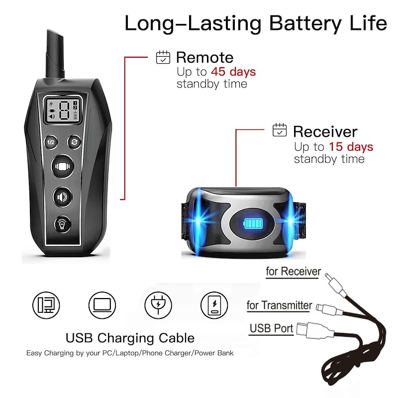 No Shock 800M Pet Dog Training Collar Beep Vibration Collar Rechargeable Waterproof Humane Remote Training Collar3