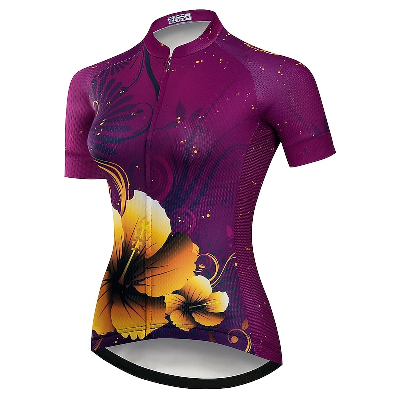 Women's Cycling Jersey Graphic Floral Botanical Funny Short Sleeve Bike Jersey Top with 3 Rear Pockets Mountain Bike MTB Road Bike Cycling Fast Dry Quick Dry Soft Reflective Strips Sports Purple