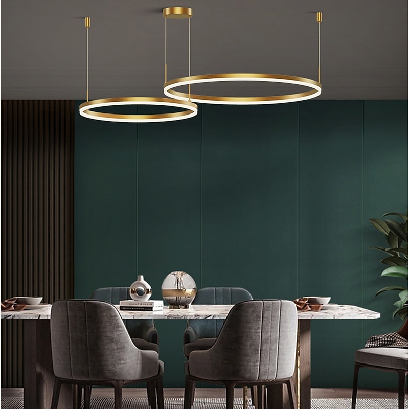 60 cm Circle Design Line Design Geometric Shapes Pendant Light Metal Layered Artistic Modern Simple Style Painted Finishes Artistic LED 110-240 V4