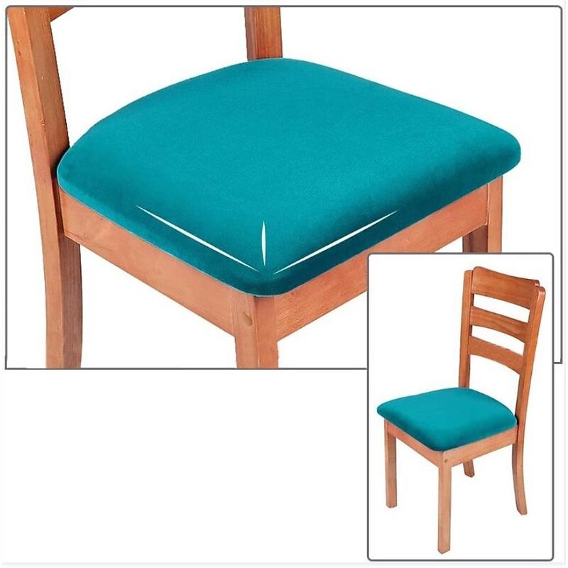 2 Pcs Velvet Dining Chair Seat Covers Black White Slipcover, Stretch Fitted Dining Room Cushion Cover,Removable Washable Furniture Protector with Ties2