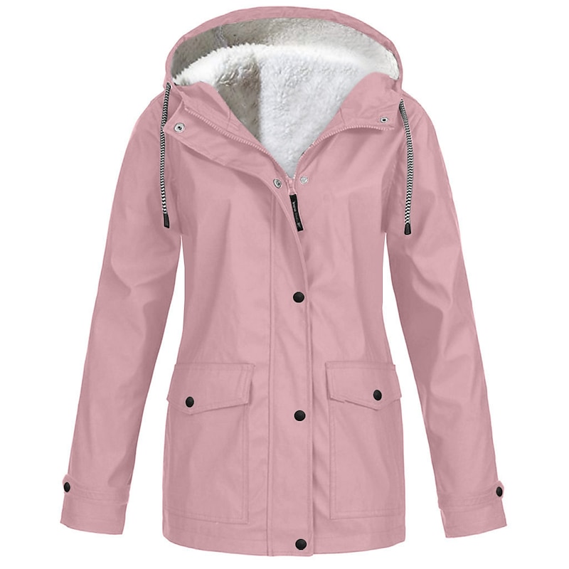 Women's Rain Jacket Raincoat Hiking Fleece Jacket Winter Outdoor Warm Waterproof Windproof Fleece Hooded Parka Outerwear Windbreaker Trench Coat Top Full Zip Skiing Fishing Casual3