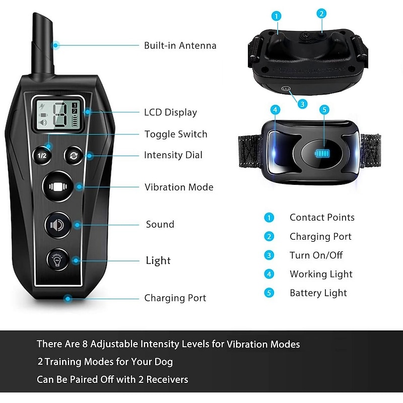 No Shock 800M Pet Dog Training Collar Beep Vibration Collar Rechargeable Waterproof Humane Remote Training Collar2